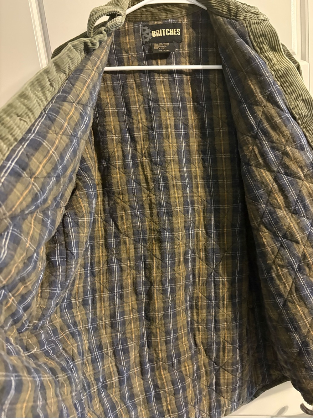 Britches Olive Corduroy Plaid Lined Workwear Shacket - Picture 2 of 11